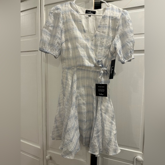 NWT Lulu’s “Plaid About You White Plaid Organza Side-Tie Skater Dress” !!!👗 - Picture 3 of 7